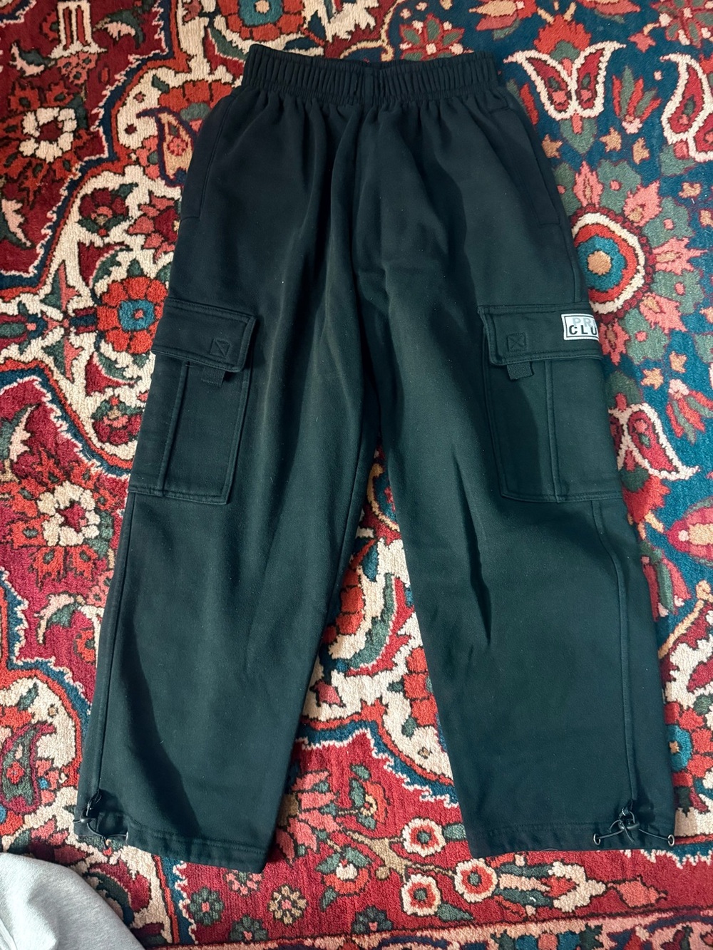Black Men's Cargo Pants with Drawcord Hems